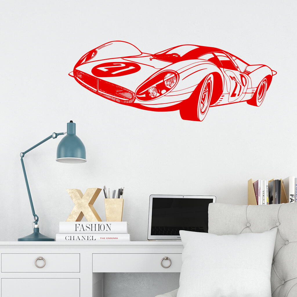Samolepka Pretekársky automobil Farba: červená, Veľkosť: 80 x 32 cm