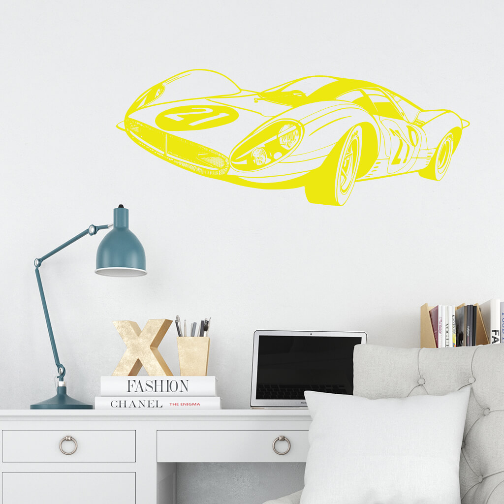 Samolepka Pretekársky automobil Farba: žlutá, Veľkosť: 60 x 22 cm