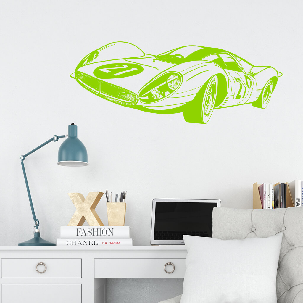 Samolepka Pretekársky automobil Farba: zelená, Veľkosť: 60 x 22 cm