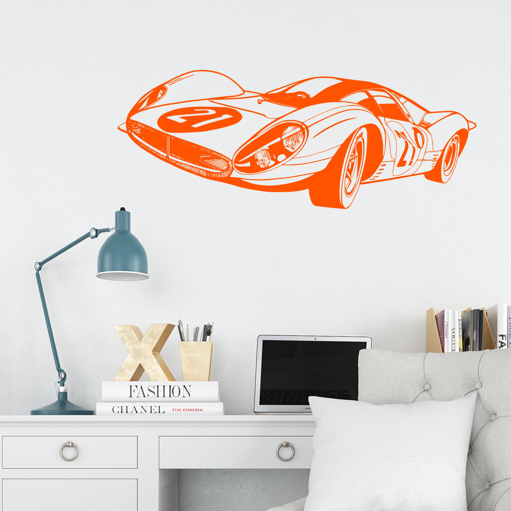 Samolepka Pretekársky automobil Farba: oranžová, Veľkosť: 60 x 22 cm