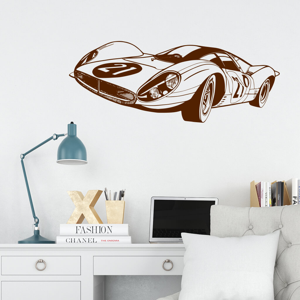 Samolepka Pretekársky automobil Farba: hnědá, Veľkosť: 60 x 22 cm