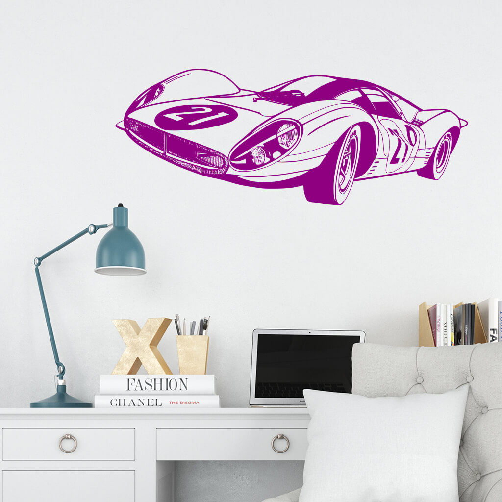 Samolepka Pretekársky automobil Farba: fialová, Veľkosť: 60 x 22 cm