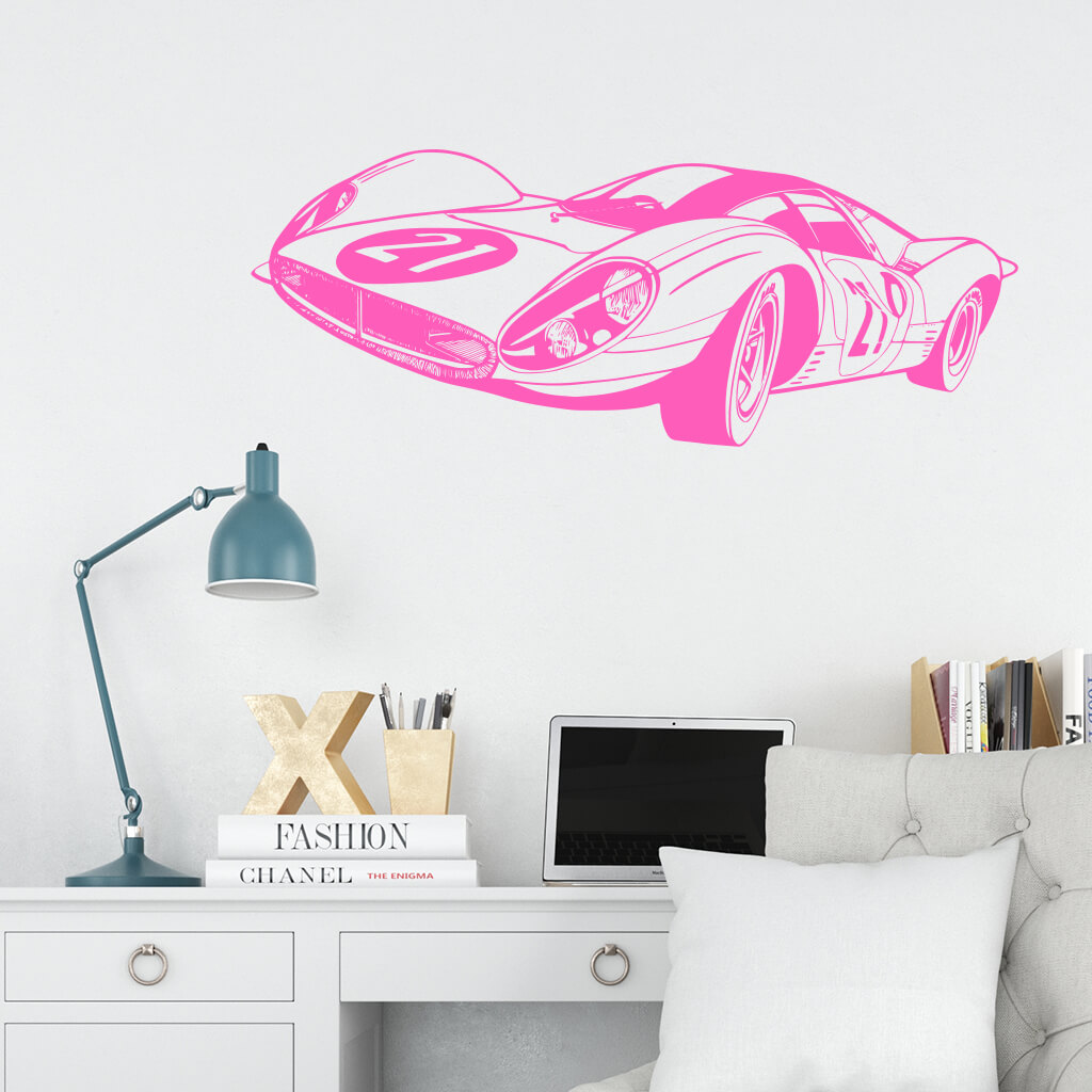 Samolepka Pretekársky automobil Farba: růžová, Veľkosť: 80 x 32 cm