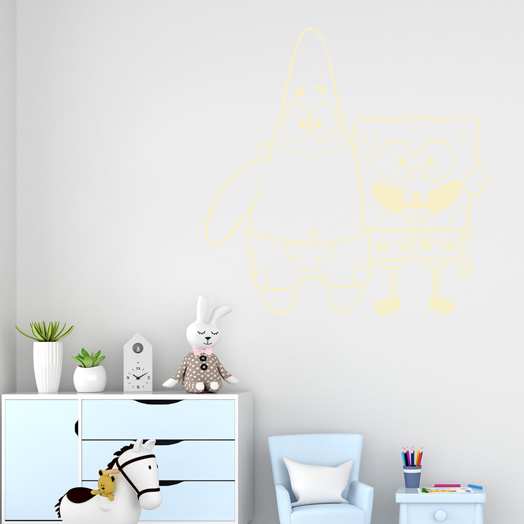 Samolepka SpongeBob a Patrick Farba: béžová, Veľkosť: 100 x 102 cm