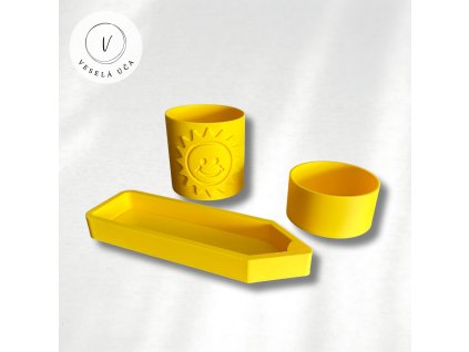 Eko žlutá sada sluníčko – kelímek, miska a tácek ve tvaru pastelky