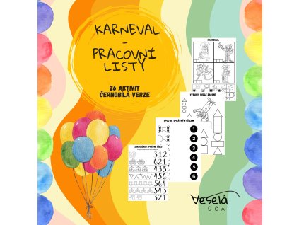 Karneval - pracovní listy pro děti (PDF, černobílá verze)