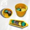 Eko žlutá sada sluníčko – kelímek, miska a tácek ve tvaru pastelky naplněná razítky