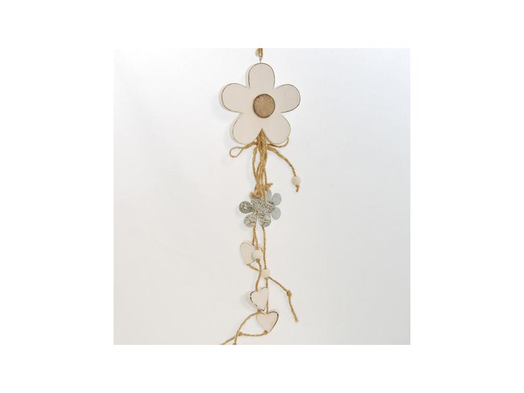 Dřevěná dekorační kytka s kytičkami a srdíčky 2