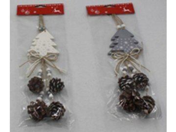Stromeček, vánoční dřevěná dekorace na pověšení se šikami, 2 kusy v sáčku, cena za 1 sáček