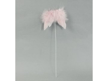 Andělská křídla z peří, -zápich, barva růžová,  baleno 12 ks v polybag. Cena za 1 ks.
