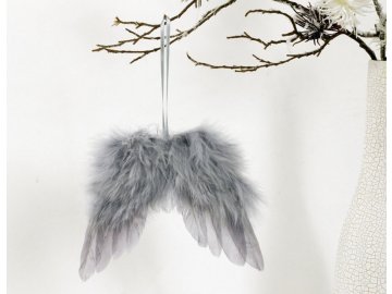 Andělská křídla z peří, barva šedá,  baleno 24 ks v polybag. Cena za 1 ks.
