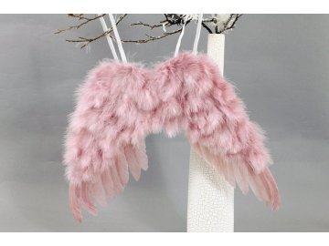 Andělská křídla z peří, barva růžová,  baleno 24 ks v polybag. Cena za 1 ks.