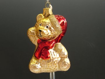 Skleněná figurka | medvěd s čepicí a šálou | zlatý mat