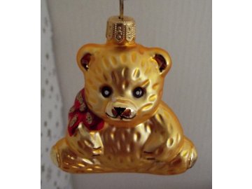Skleněná figurka | medvěd sedící s mašlí | zlatý mat
