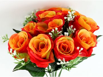 Umělá květina - puget růži,  červeno-oranžové