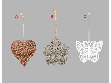 Srdce | květina | motýl | závěsná dekorace | kov | varianty | 19x9cm