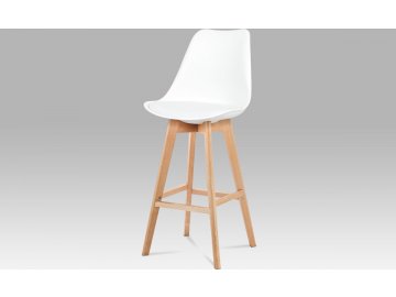 Jídelní židle, bílá plast+ekokůže, nohy masiv buk