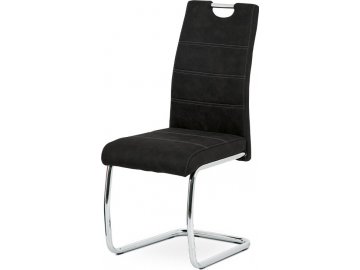 Jídelní židle - černá látka Cowboy v dekoru broušené kůže, kovová chromovaná podnož