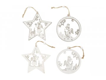 Hvězdička nebo koulička, vánoční dřevěná dekorace  na zavěšení, v sáčku 2 kusy, cena za 1 sáček