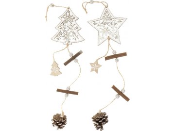 Hvězdička nebo srdíčko, vánoční dřevěná dekorace  na zavěšení, v sáčku 1 kus