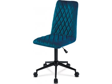 Kancelářská židle dětská, potah modrá sametová látka, výškově nastavitelná, černý kovový kříž