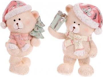 Medvídek vánoční polyresinový, růžová kolekce, cena za 1ks. Mix 2druhů.