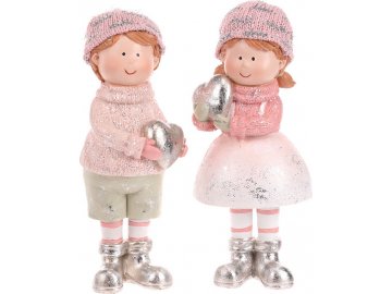 Dívka a chlapec - vánoční polyresinový, růžová kolekce, cena za 1ks. Mix 2druhů.