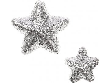 Hvězdičky z polystyrenu ve stříbrné barvě, mix 2 velikostí. Cena za 1balení (24k