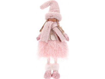Děvčátko v růžovém kabátě a sukni, stojící.