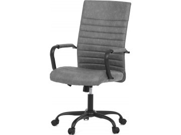 Kancelářská židle, šedá ekokůže, houpací mech, kolečka pro tvrdé podlahy, černý kov