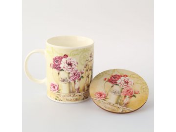 Hrnek porcelánový s podložkou růže 360ml 11,5×10×8cm