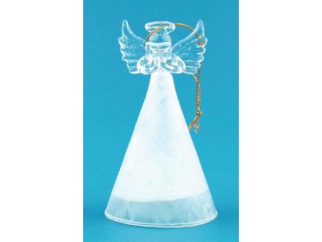 Anděl skleněný s bílou sukní a LED 10 cm