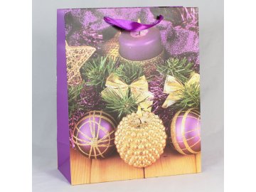 Dárková taška Vánoční ozdoby fialová 31×42×12cm
