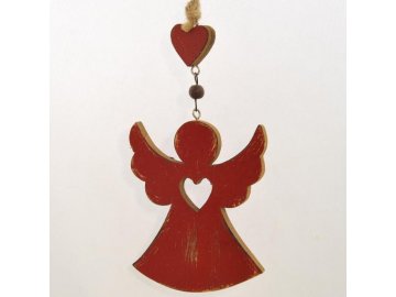 Dřevěný dekorační anděl červený