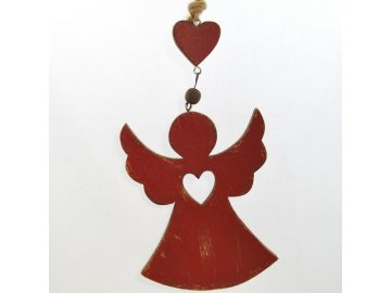 Dřevěný dekorační anděl červený 2
