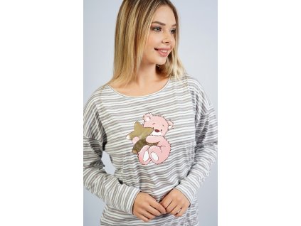 Dámske pyžamo dlhé Méďa s hviezdou (Varianta světle šedá; XL)