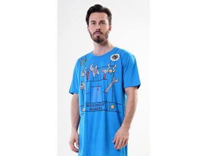 Pánska nočná košeľa s krátkym rukávom Hodinový manžel (Varianta modrá; M)