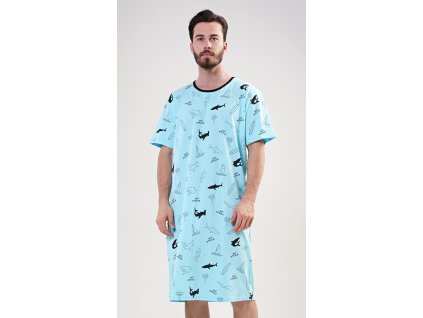Pánska nočná košeľa s krátkym rukávom Oceán (Varianta azurová; M)
