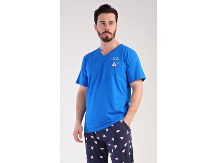 Pánske pyžamo dlhé Loďka (Varianta modrá; XXL)