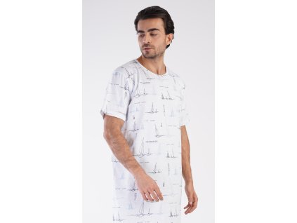 Pánska nočná košeľa s krátkym rukávom Plachetnica (Varianta bílá; M)
