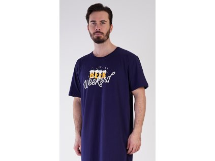 Pánska nočná košeľa s krátkym rukávom Beer weekend (Varianta tmavě modrá; L)