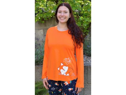 Dámske pyžamo dlhé Líška (Varianta oranžová; XL)