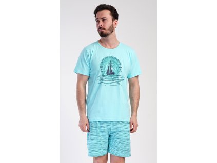 Pánske šortkové pyžamo Jachting (Varianta mentolová; M)