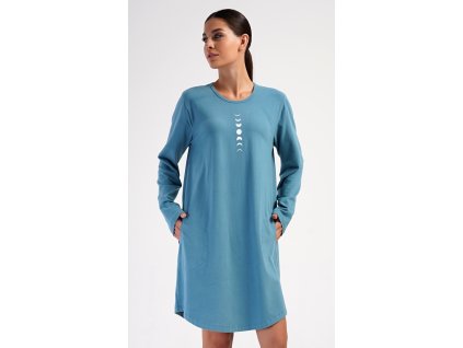 Dámske domáce šaty s dlhým rukávom Alžbeta (Varianta petrolejová; 2XL)