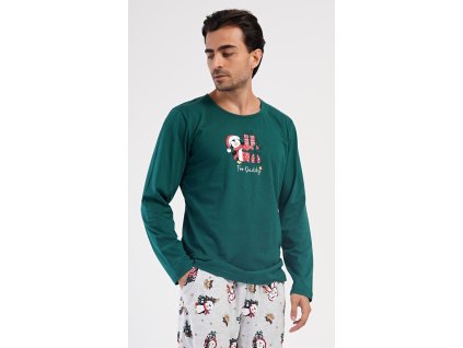 Pánske pyžamo dlhé Tučniak s darčekom (Varianta tmavě zelená; XXL)