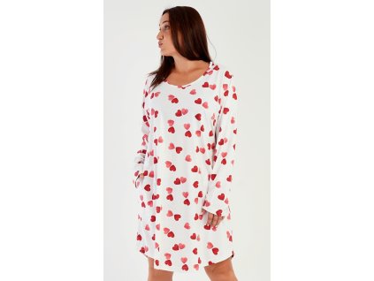 Dámske domáce šaty s dlhým rukávom Srdce (Varianta jahodová; 3XL)