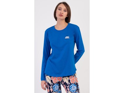 Dámske pyžamo dlhé Kvety (Varianta modrá; S)