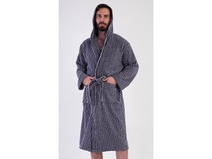 Pánsky župan s kapucňou Prúžok (Varianta tmavě modrá; L)