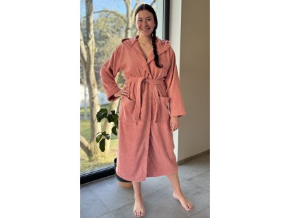 Dámsky župan dlhý s kapucňou Broskyňa (Varianta lososová; L)