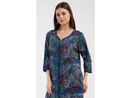 Dámske domáce šaty s trojštvrťovým rukávom Barbara (Varianta tmavě modrá; 1XL)